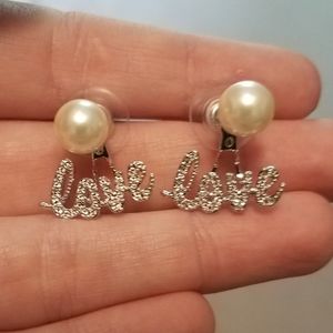 Pearl Stud Earrings with Crystal 'Love' Jacket